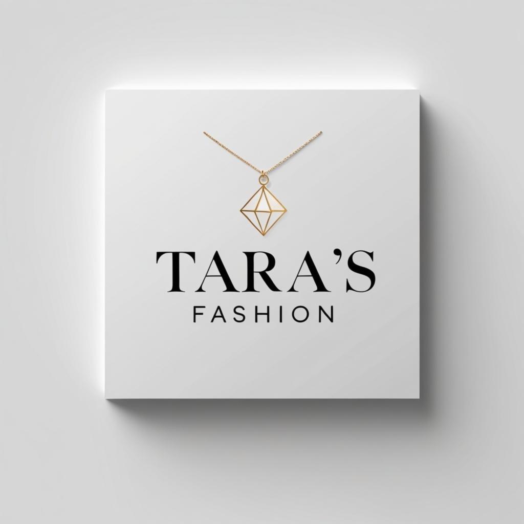 Logo for Tara's Fashion featuring a geometric pendant design above the brand name.
